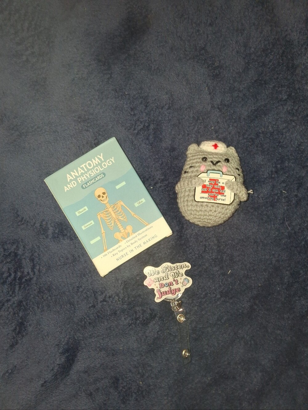 Handmade Gray Crochet Nurse Cat Plush Keychain